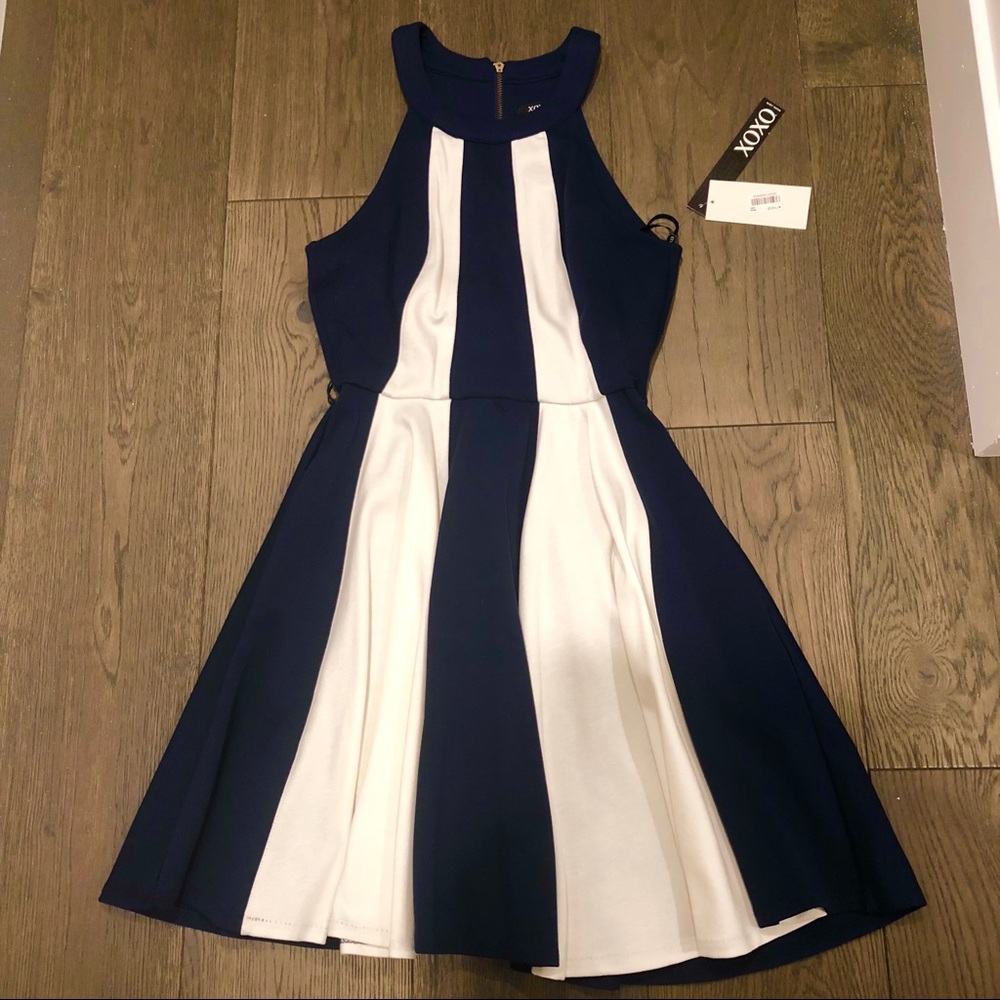 Xoxo Navy Blue & White A-line Dress 👗 Size 5/6